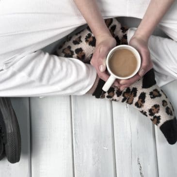 Sweatpants woman with coffee
