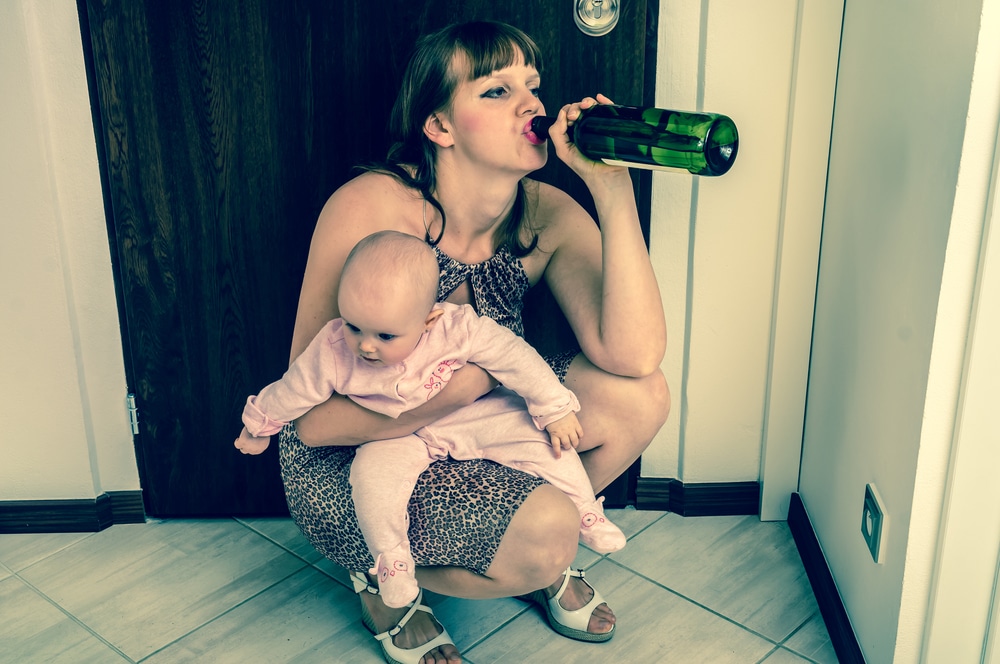 woman drunk with baby