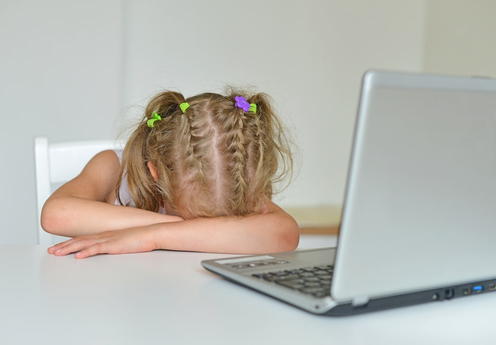 little girl computer crying