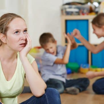 angry mother with kids