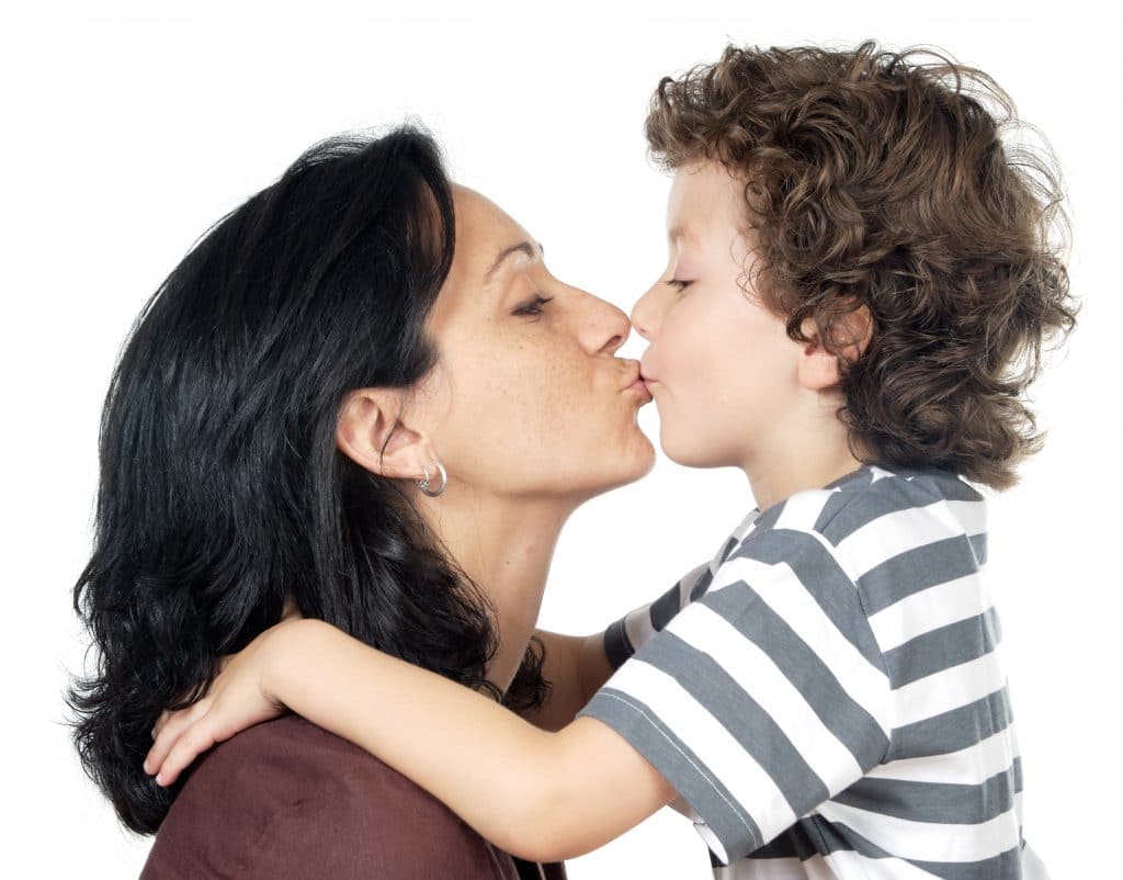 boy kiss mother
