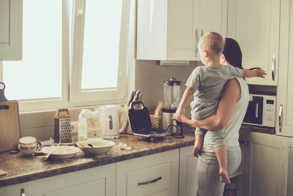 mother and son in kitchen