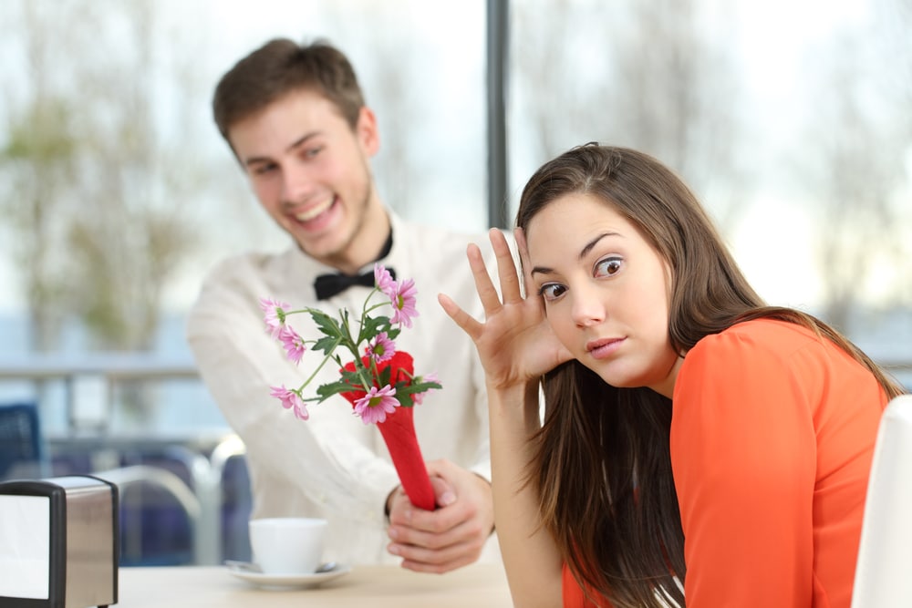 man dating annoyed woman