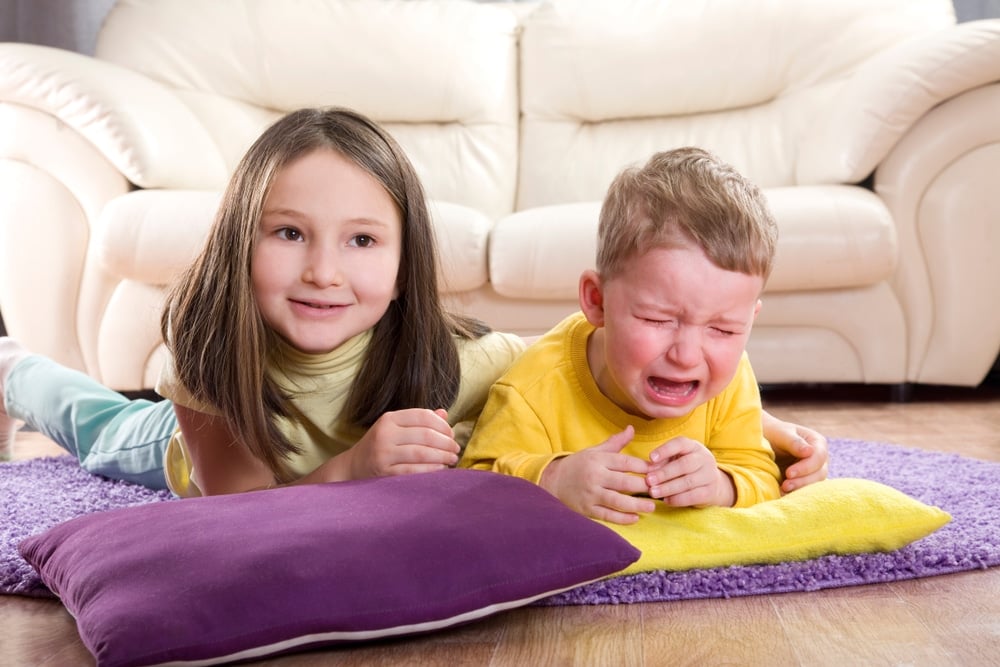 sibling fight baby cry