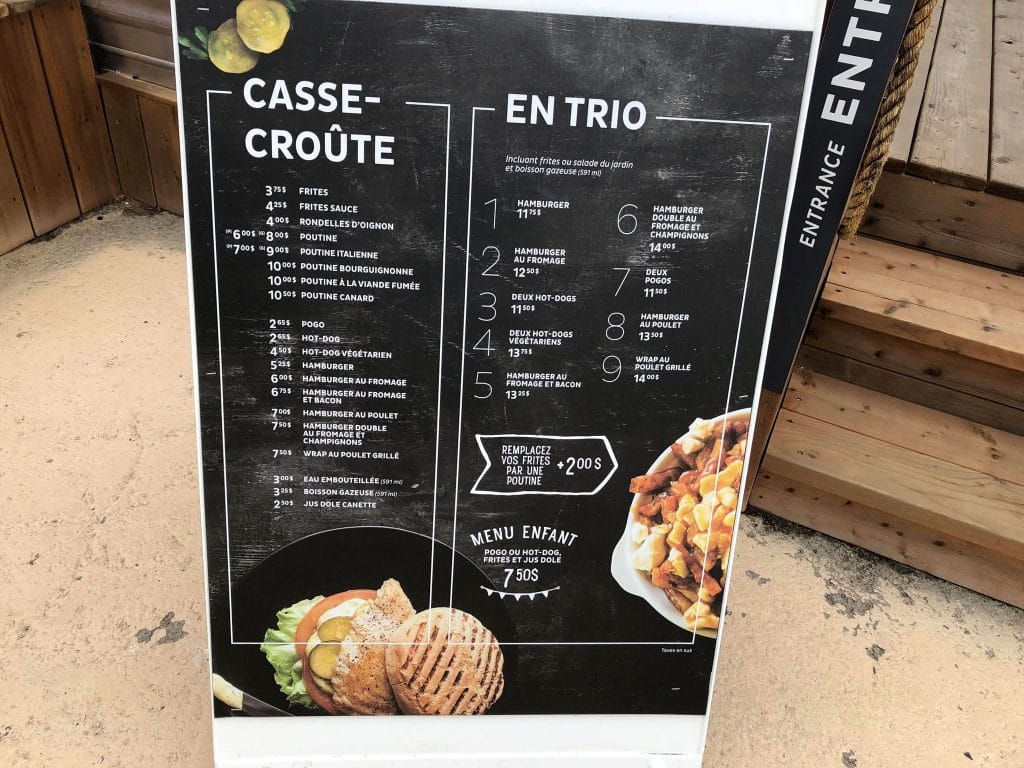 menu parc aquatique Bromont