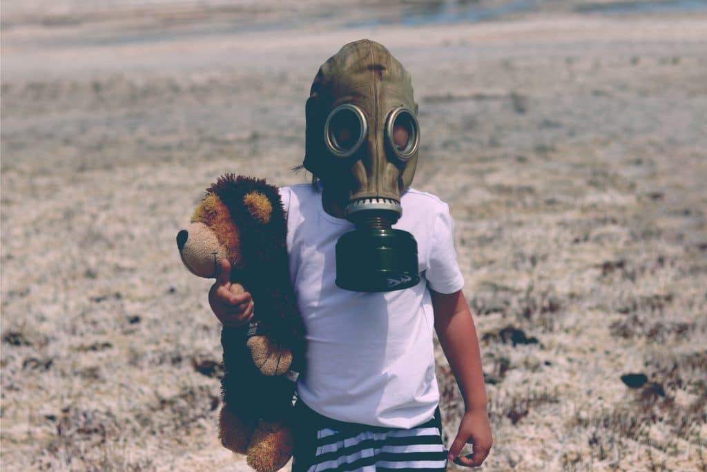 kid with gas mask