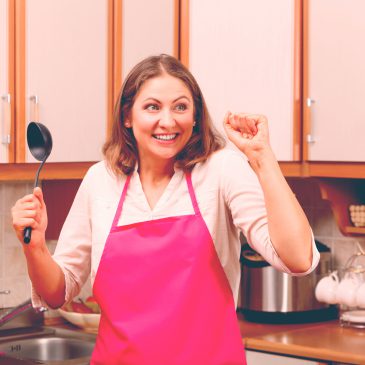 happy mother in kitchen