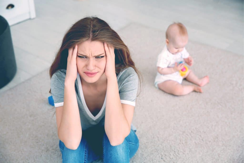 depressed mother with baby