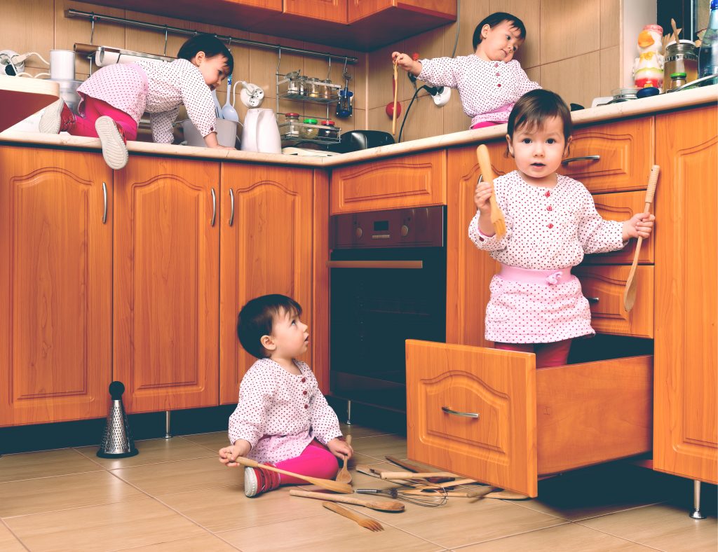 baby mess in kitchen