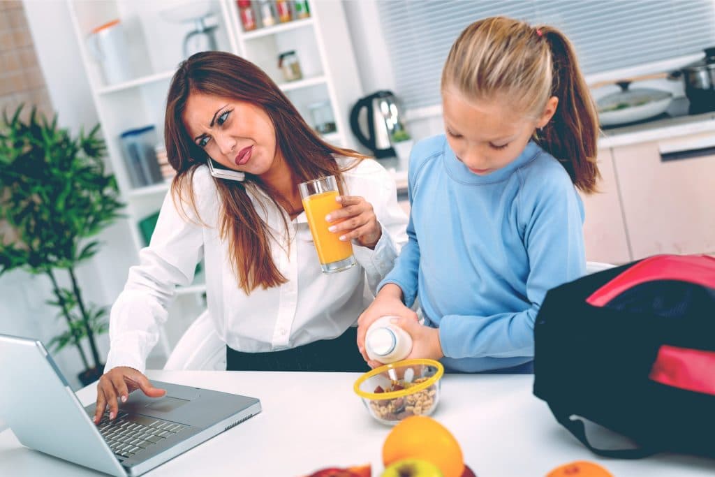 stressed working mom with kid