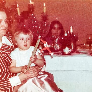 mother with daughter at xmas vintage