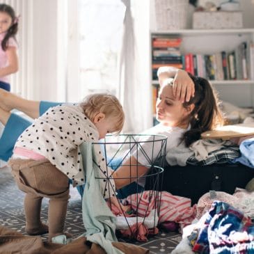 mother kids and laundry